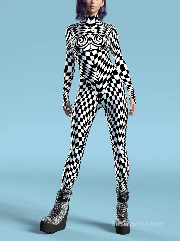 Zentai Suit – Patterned – Polyester – Black and White | KIMLUD