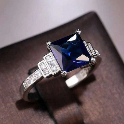 KIMLUD, CAOSHI Luxury Blue Crystal Stone Rings with Tiny Flower Cubic Zirconia Pretty Women's Jewelry Elegant Engagement Accessories, KIMLUD Womens Clothes