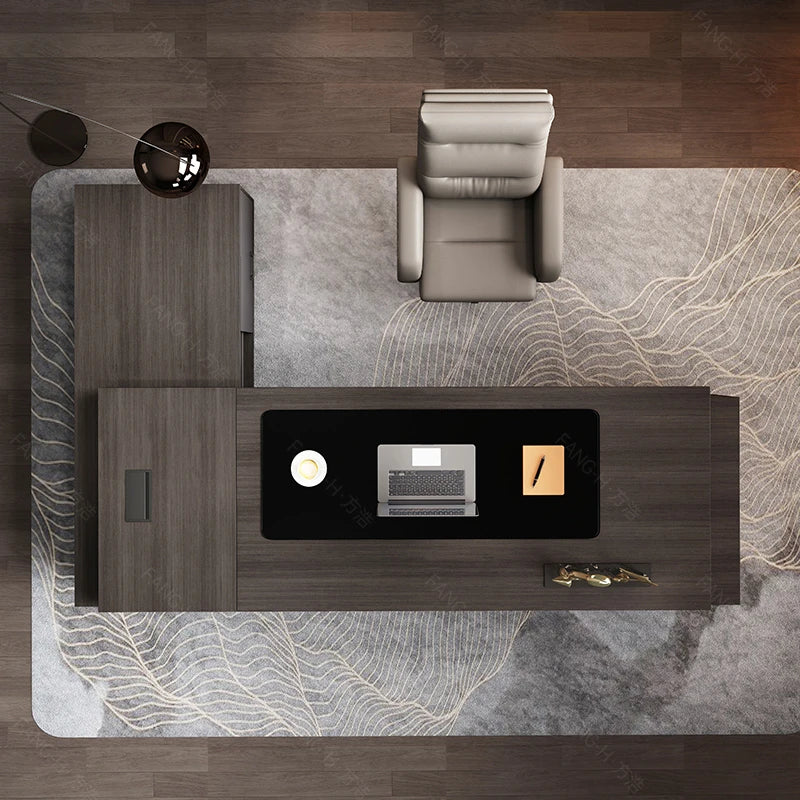 Wooden Desk With Drawers — Charcoal Black | KIMLUD
