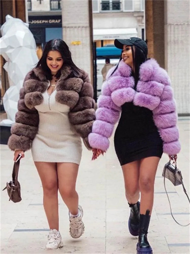 WESAYNB Winter Clothes 2022 Fashion Faux Fur Coats Women Long Sleeve Warm Tops Quilted Faux Fur Jackets For Women Wholesale