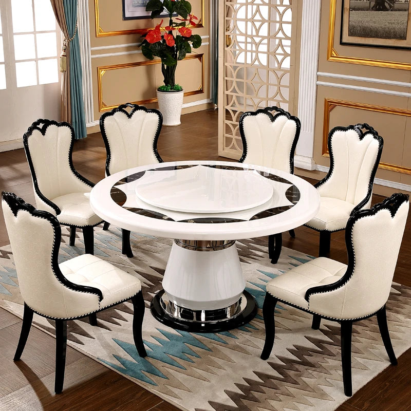 Marble Round Dining Table Eight Seater — White | KIMLUD