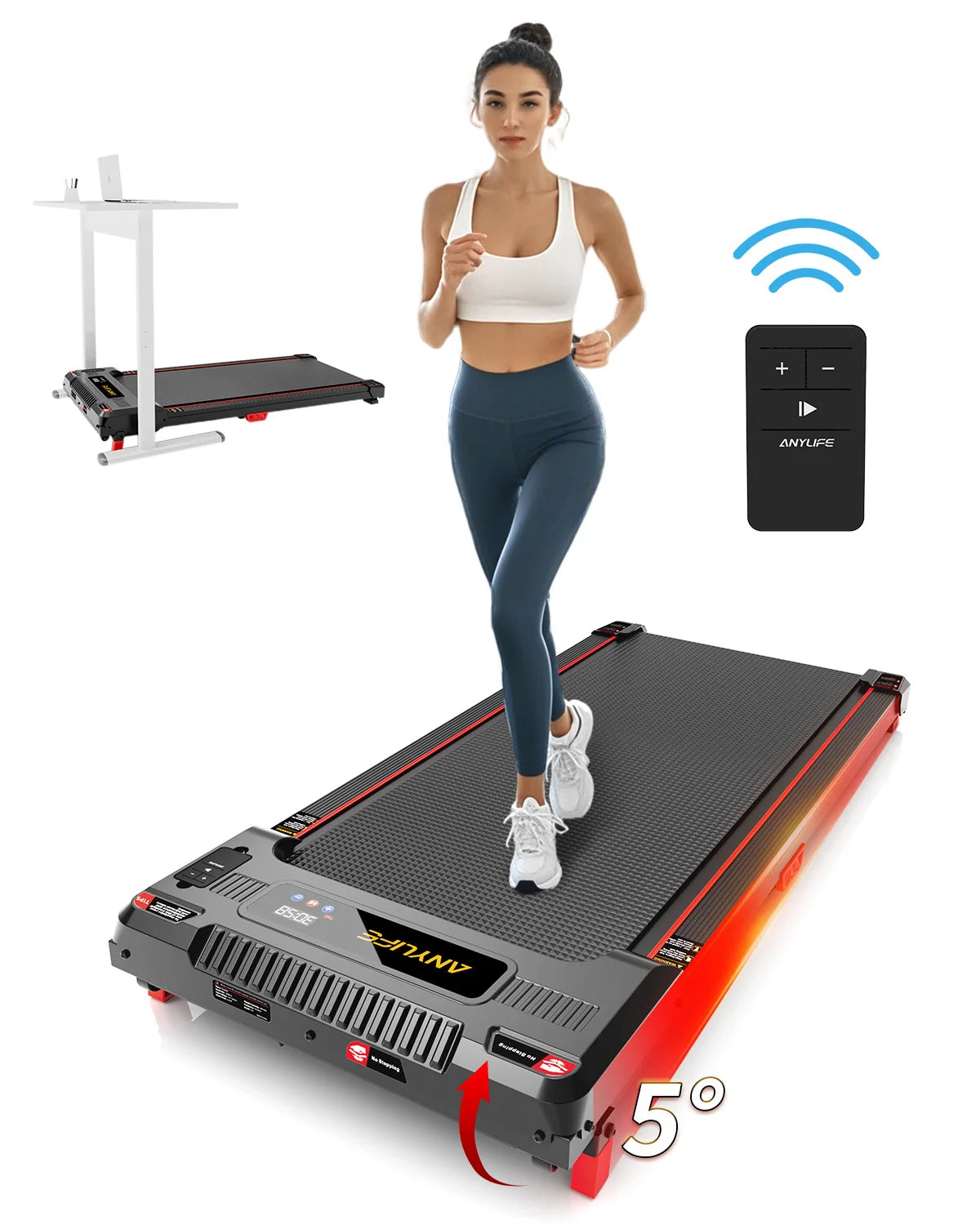 Under Desk Treadmill Incline Walking Pad — Black | KIMLUD