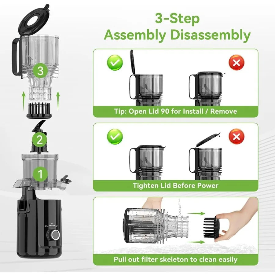 Cold Press Juicer with 5.3Inch Large Feed Chute for Whole Vegetables and Fruits Delivers 99 High Juice Yield UltraQuiet Operati