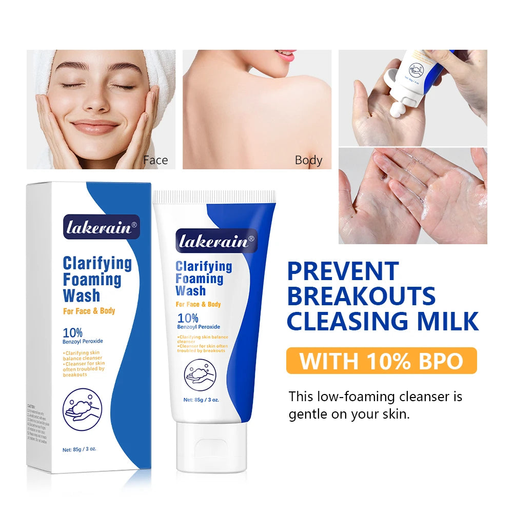 Acne Foaming Wash Benzoyl Peroxide 10% Maximum Antimicrobia Oil-Control Reduces Redness Deep Cleaning for Face & Body Skincare