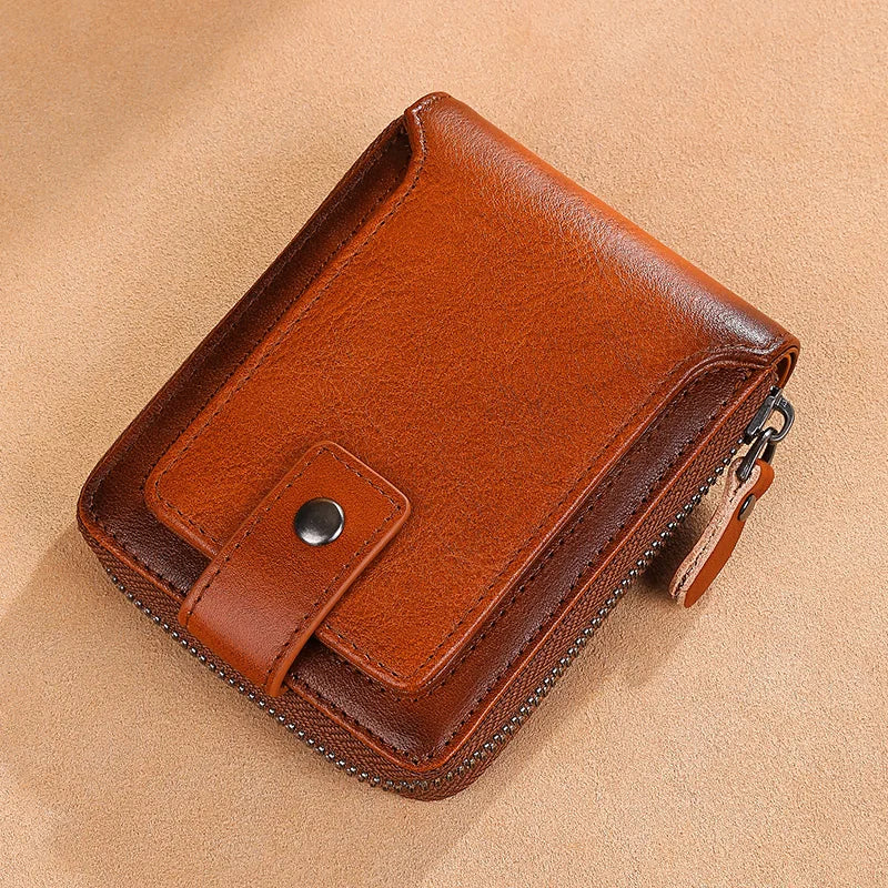 Wallet – Cowhide Leather Anti-Theft – Zipper Wallet 2 Cash Slots | KIMLUD