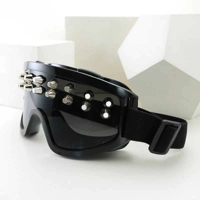 Metal Rivet Large-Frame Goggles Sunglasses — Black | KIMLUD