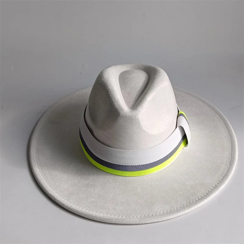 Suede Fedora Hat Wide Brim — Grayish Brown | KIMLUD
