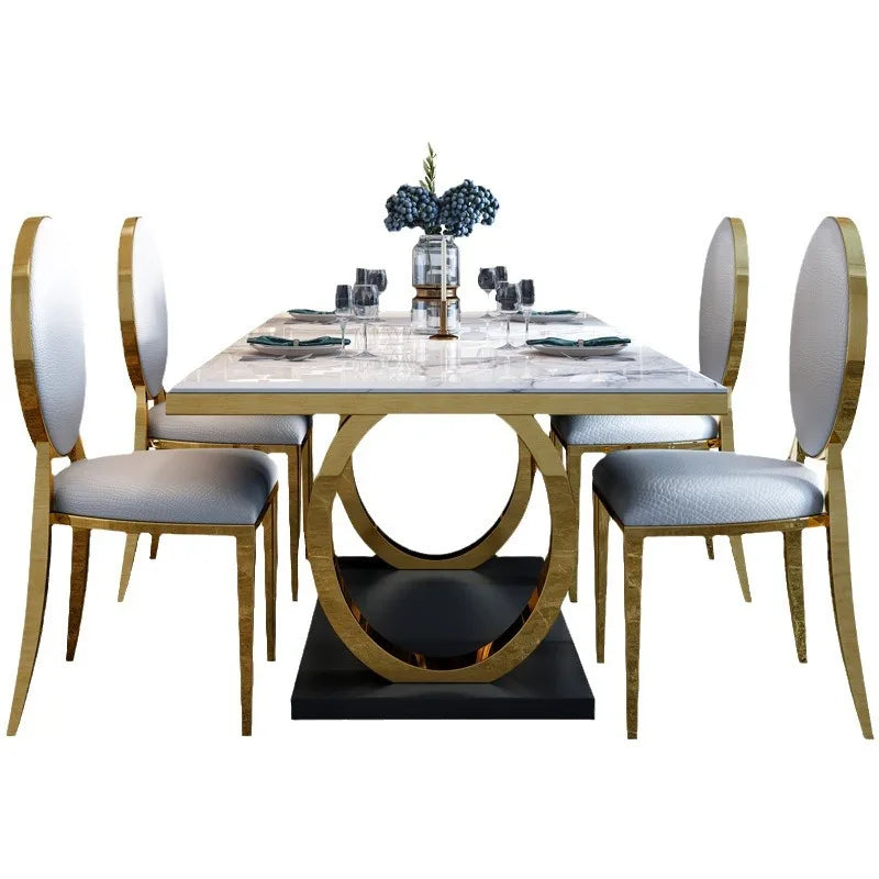 Marble Top Gold Frame Solid Dining Room Set — White | KIMLUD