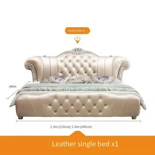 Wood Modern Leather Bed European Style With Contoured Frame And Plush Upholstery — Cream Ivory | KIMLUD