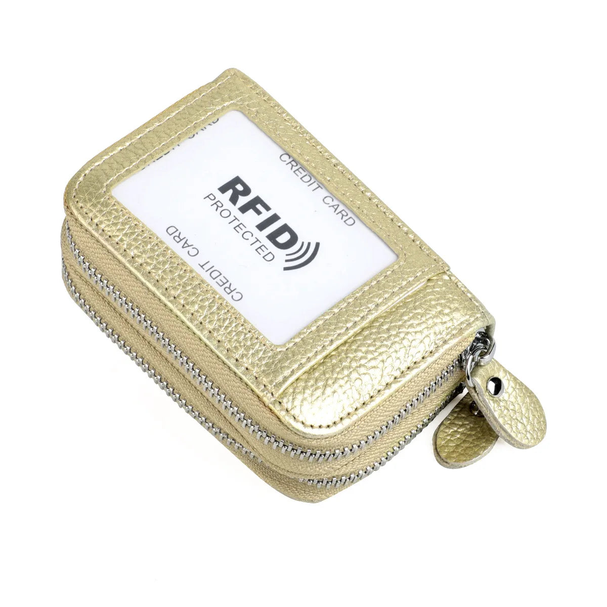Genuine Leather Wallets RFID Blocking Double Zipper — Black | KIMLUD