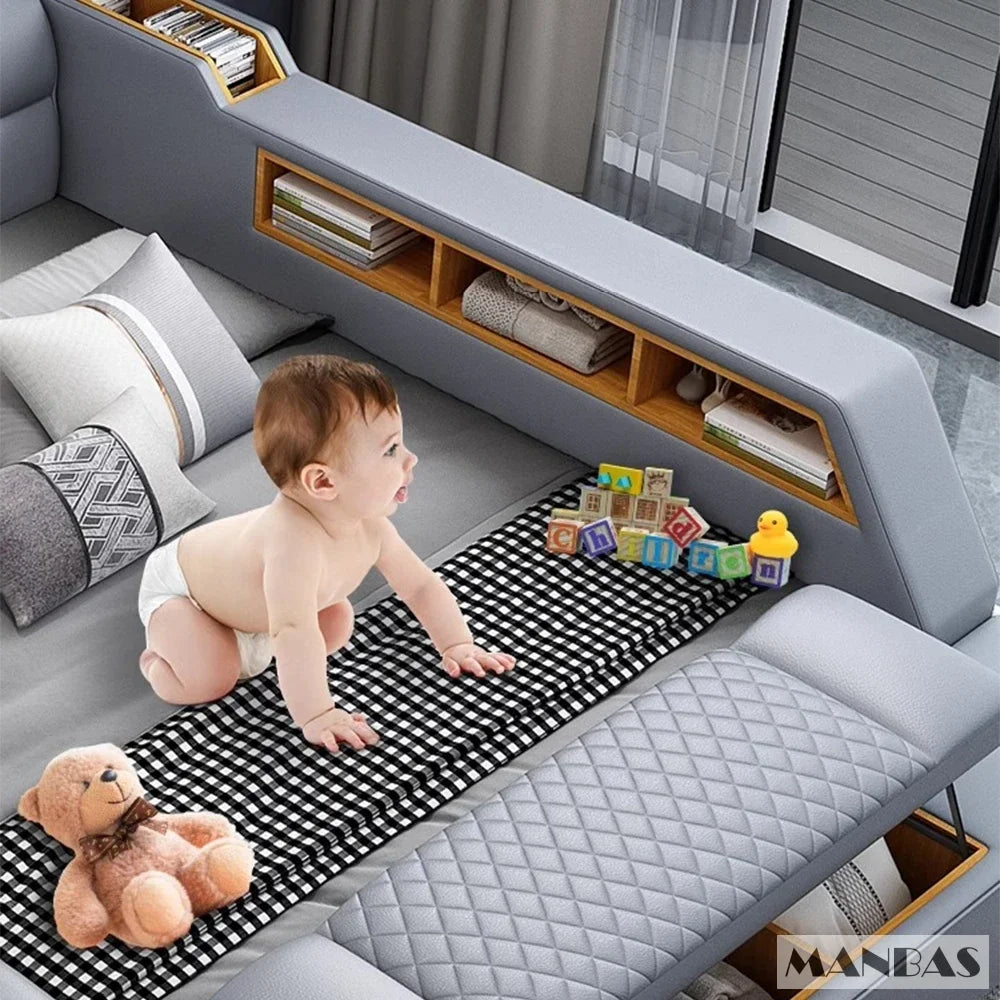 Genuine Leather King-Size Bed With USB Massage — Graphite Gray | KIMLUD