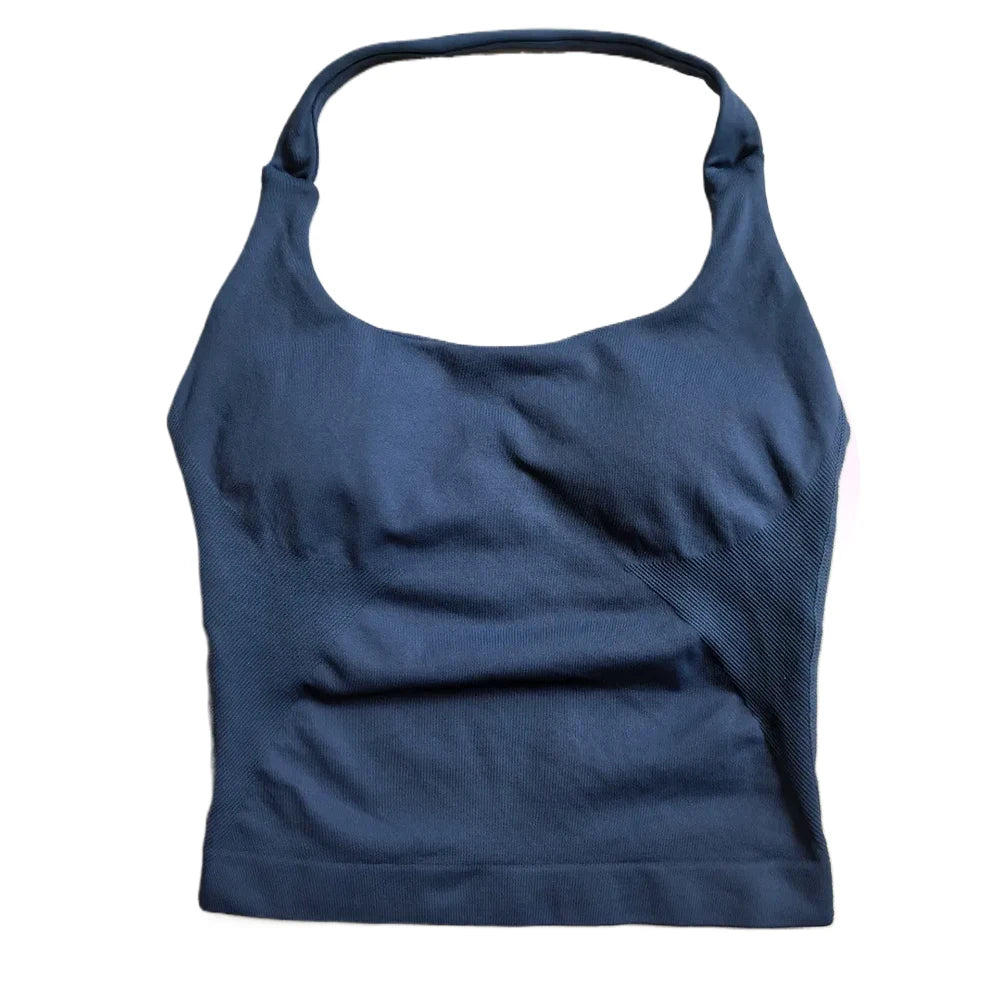 Padded Sports Bra – Backless Strappy – Halter | KIMLUD