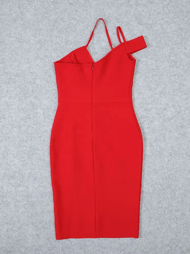 BEAUKEY Women Long Dress Bodycon HL Bandage Dress Side Split Deep V Neck Spaghetti Strap Party Dresses Red off Shoulder XL