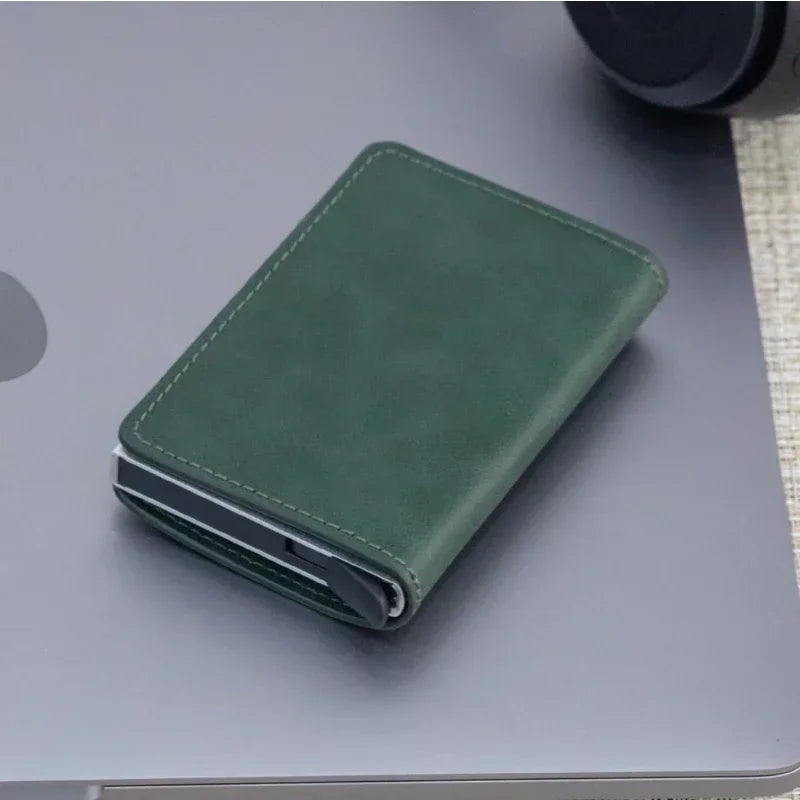KIMLUD, Carbon Fiber Card Holder Wallets for Men RFID Portable Trifold PU Slim Mini Wallet Male Purses Wallet Women pasjeshouder, Dark green 4, KIMLUD Womens Clothes