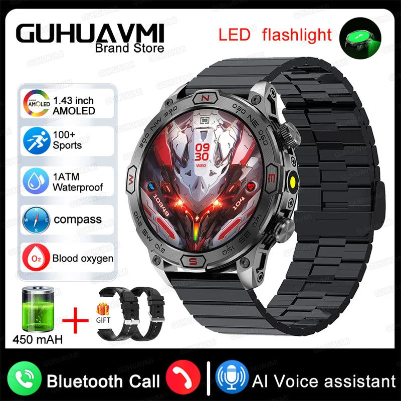 2025 New Outdoor Military GPS Smart Watch Men 466*466 HD AMOLED Full Touch Screen Bluetooth Call IP68 Waterproof Smartwatches