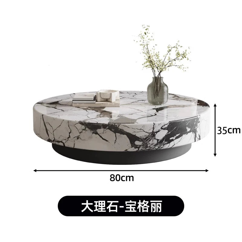 Marble Nordic Minimalist Coffee Table Round Marble Top — White | KIMLUD