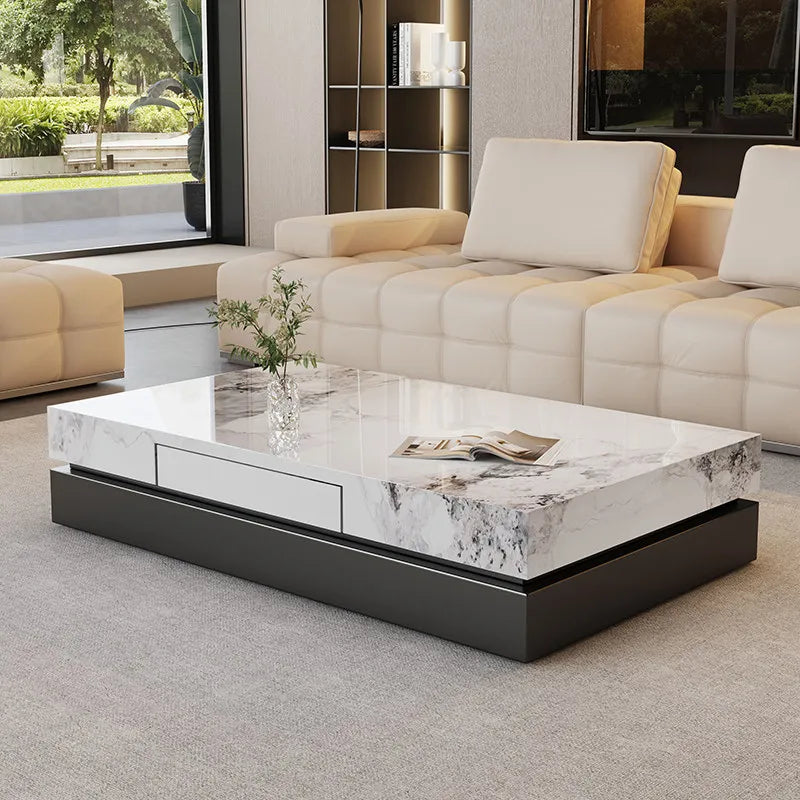 Italian Minimalist Coffee Table Rock Slab Countertop — Charcoal Gray | KIMLUD