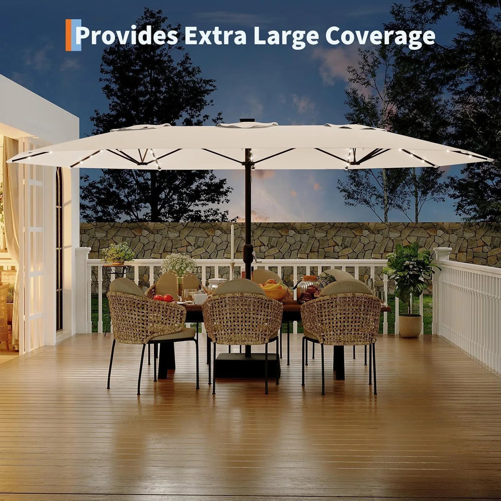 Powder-Coated Metal Crank Umbrella — Beige | KIMLUD