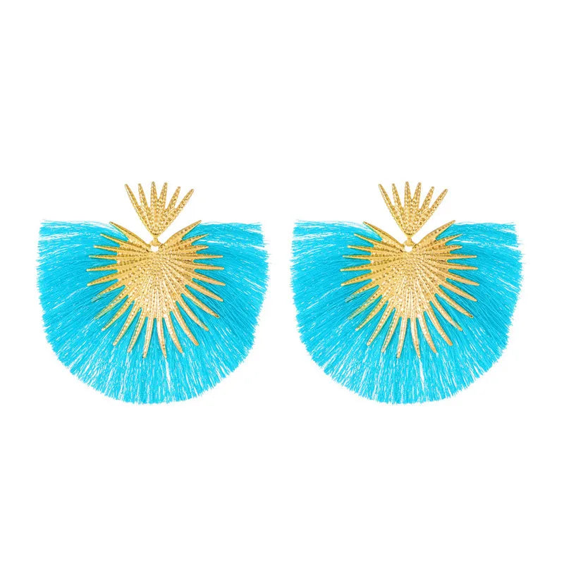 Drop Earrings Exaggerated Metal Tassel Long — Blue | KIMLUD