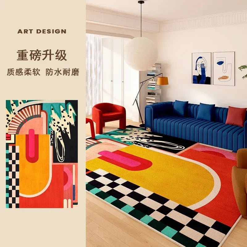 Polyester Rug Abstract Art Irregular Edges Rectangular Wilton Weave Hand Washable — Multicolor | KIMLUD