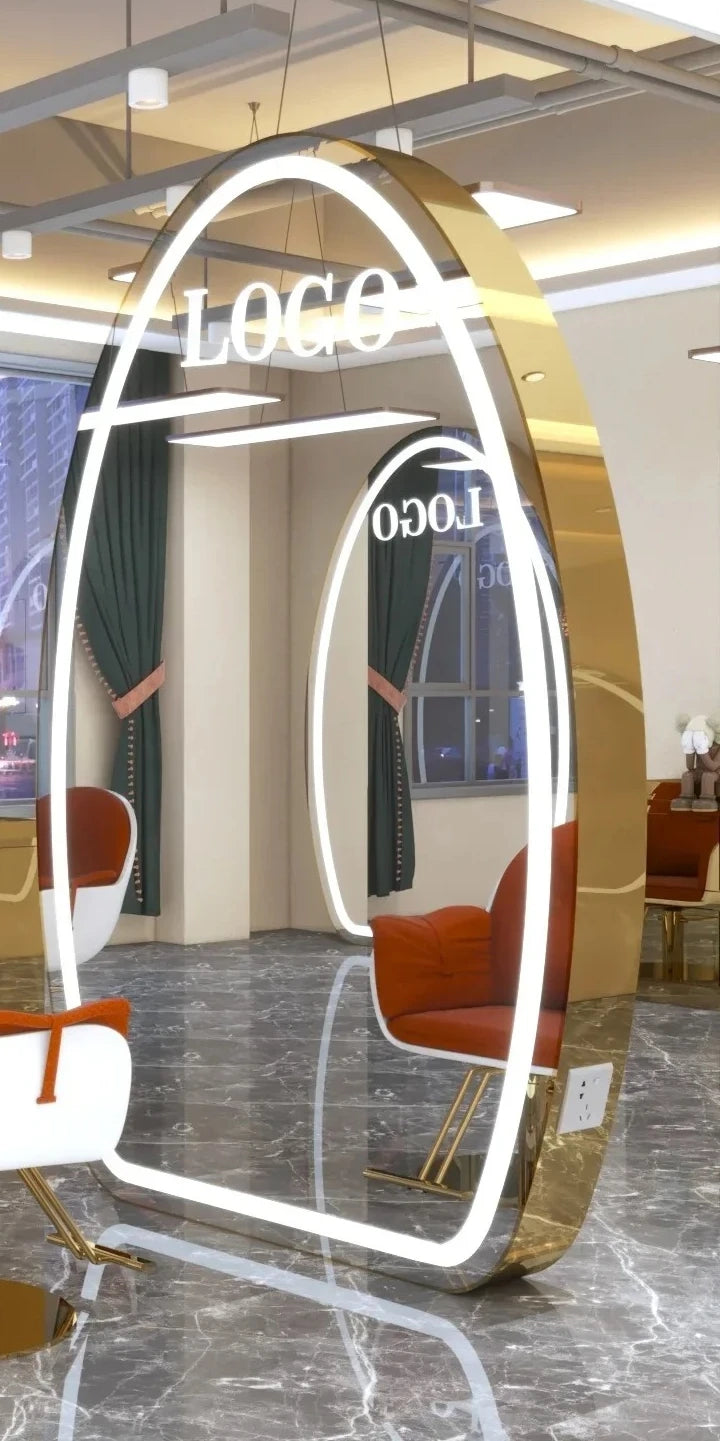 AY7Hairdresser mirror, special hairdresser mirror table double-sided floor mirror with lamp, light luxury high-end