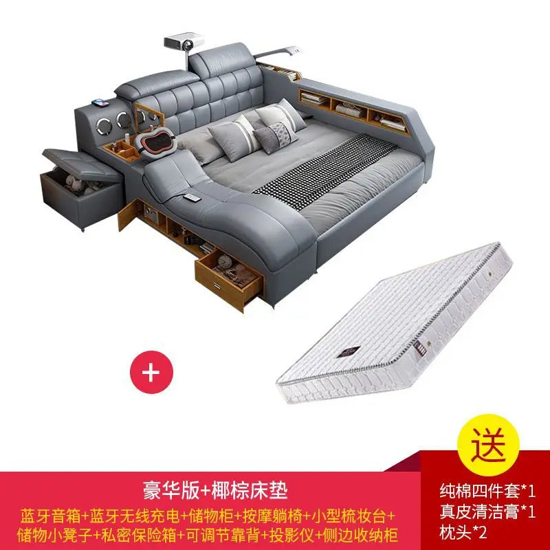Intelligent massage tatami leather bed modern simple master bedroom storage double bed size apartment wedding bed
