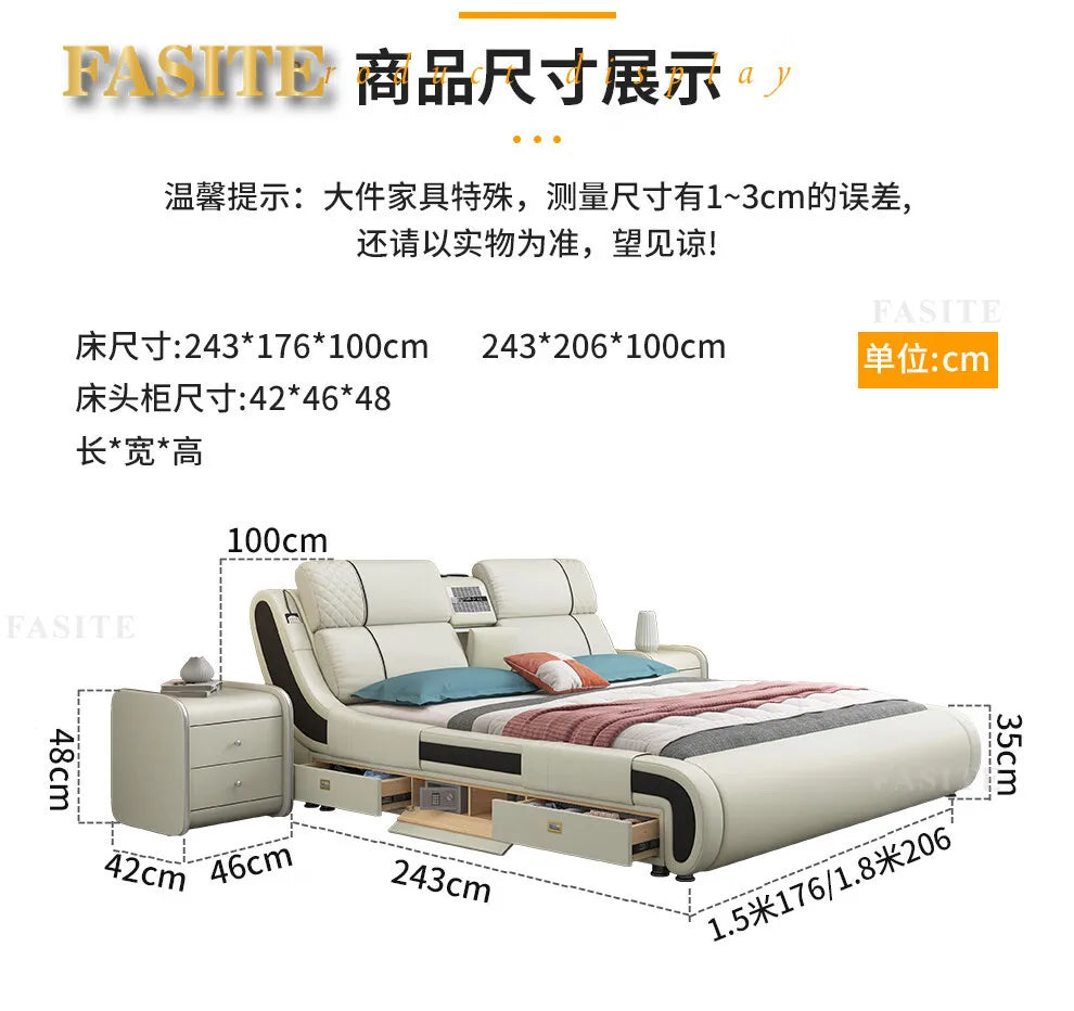 Modern Simple Massage Bed Luxury Water Proof Design Bedframe Double Bed Smart White   Nordic Furniture