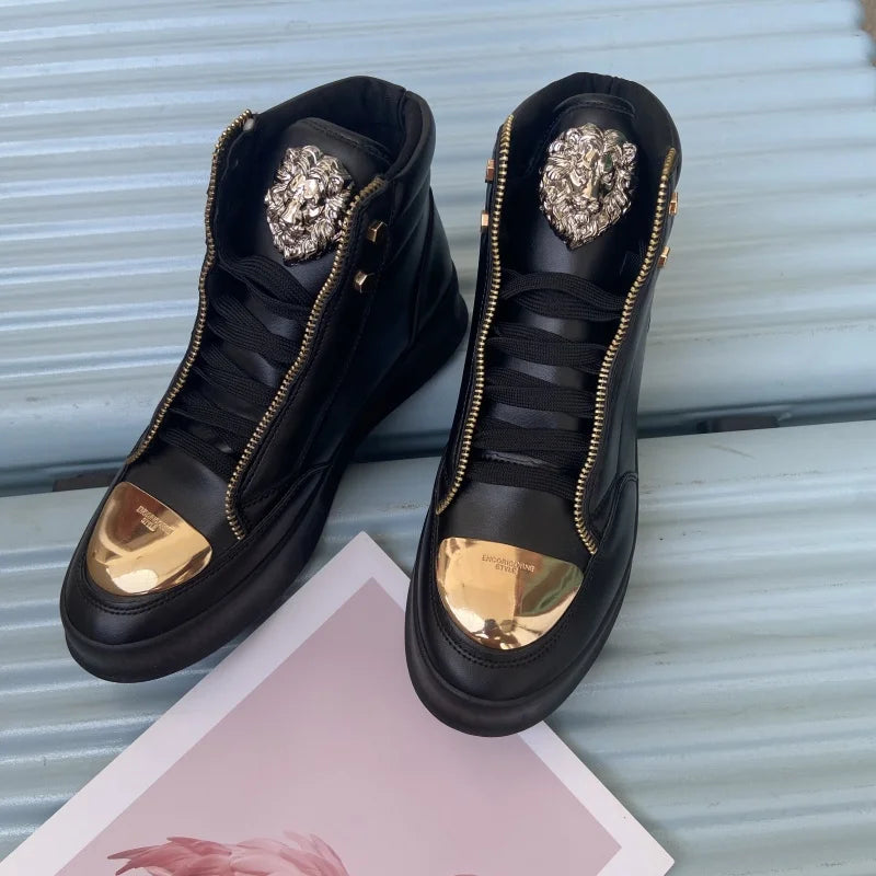 High-Top Zip-Decorated Sneaker With Breathable Mesh Lining — Black | KIMLUD