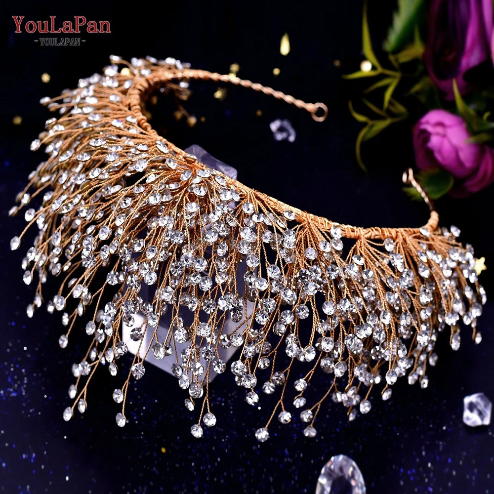 YouLaPan HP193P Wedding Headwear Necklace Earrings Jewelry Set Bride Headbands Rhinestone Headpiece Bridal Tiaras and Crowns