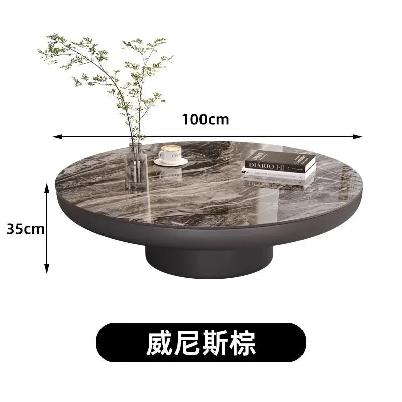 Italian Luxury Round Coffee Table Veined Marble Surface — Charcoal Gray | KIMLUD