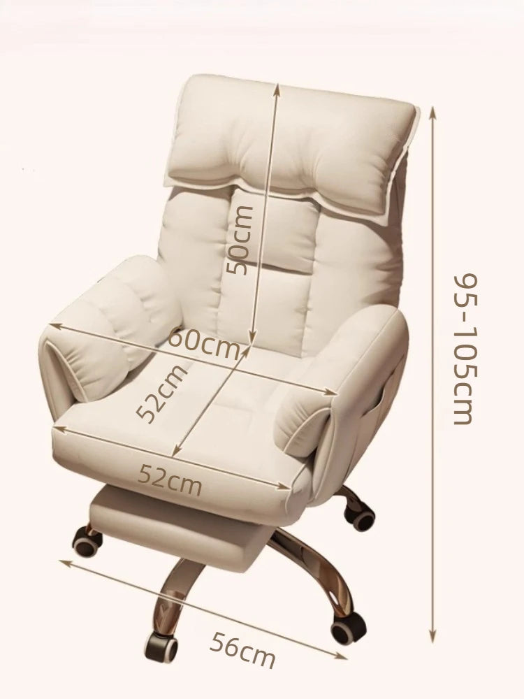 Fabric Ergonomic Office Chair With Footstool — White | KIMLUD