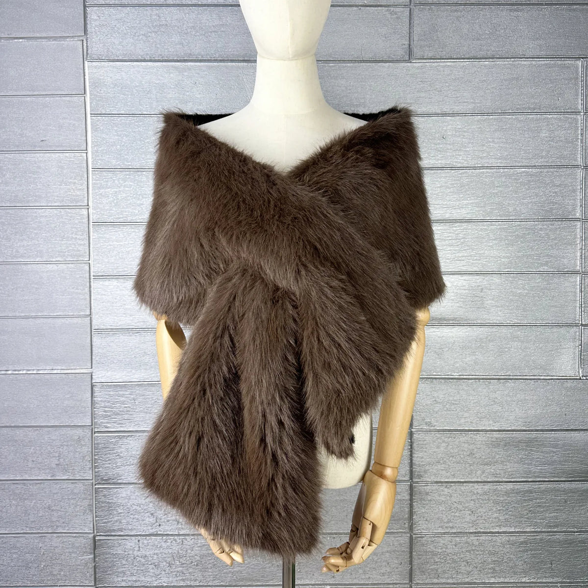 Faux Fur Scarf – Long Keep Warm – Black | KIMLUD