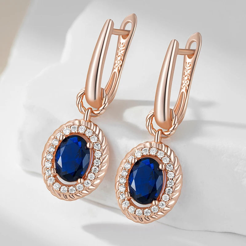 Blue Zircon Dangle Earrings With Halo Crystals — Blue | KIMLUD