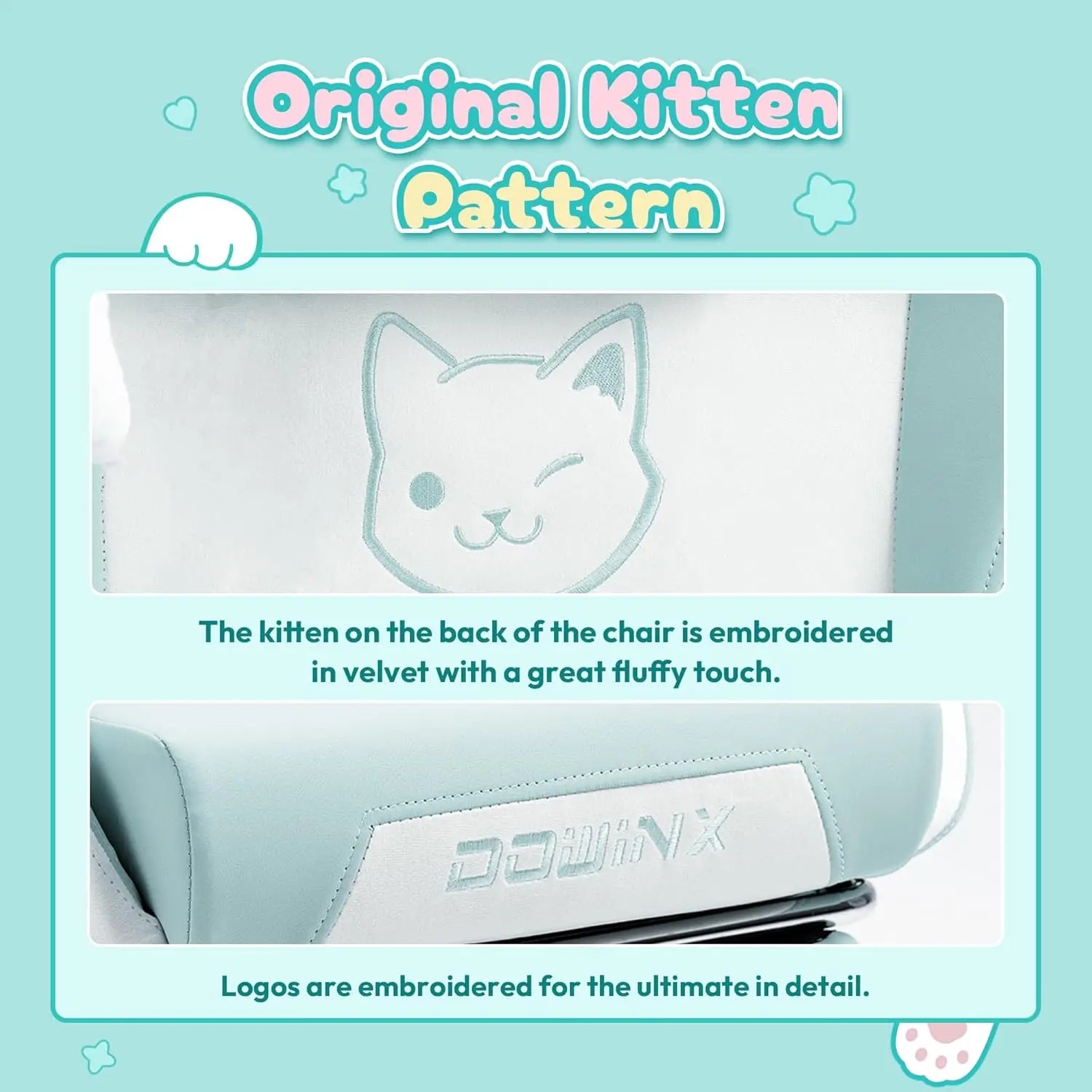 Cute Cat Ear Gaming Chair with Massage Lumbar Support, Ergonomic Reclining Computer Chair for Girls and Adults, Blue Green