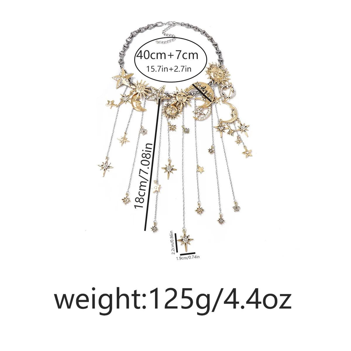 Necklace – Retro Stars Moon Tassels – Zinc Alloy | KIMLUD