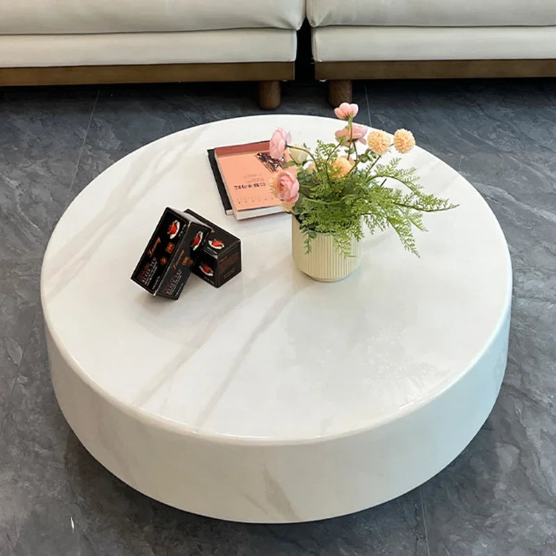 Marble Coffee Table Round Marble Design — White | KIMLUD