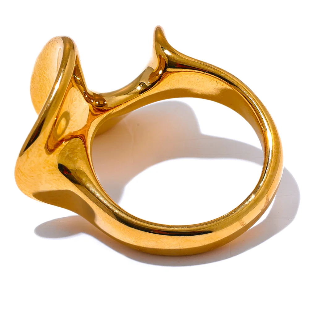 Yhpup Stylish Unique Stainless Steel Irregular Geometric Ring Personalized Smooth Metal Rust Proof Finger Jewelry Accessories - KIMLUD