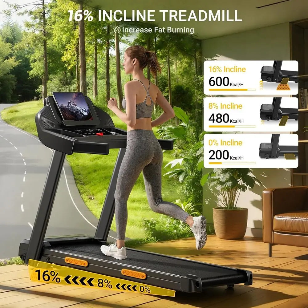 Satin Steel Treadmill 4-in-1 Foldable Incline 16% 3HP — Onyx Black | KIMLUD