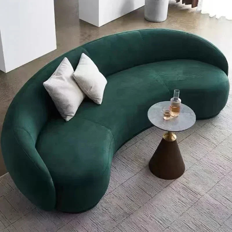 Nordic Velvet-Inspired Sofa Curved Silhouette With Plush Cushioning — Olive Green | KIMLUD
