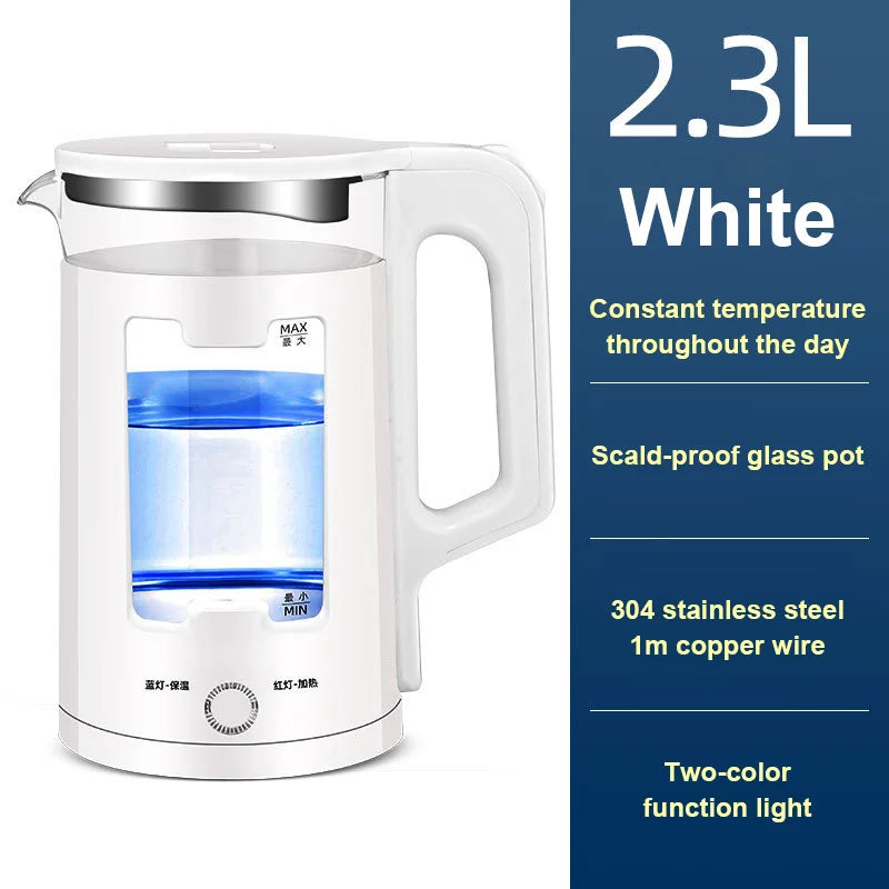DMWD 2.2L Electric Kettle Quick Heating Hot Water Boiling Teapot Glass Blue Light Heater Pot Boiler Auto-Power Off Cooker 220V