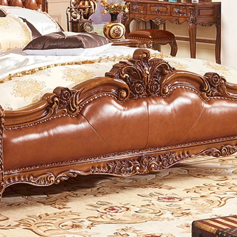 Genuine Leather Bed Romantic Design — Cognac Brown | KIMLUD
