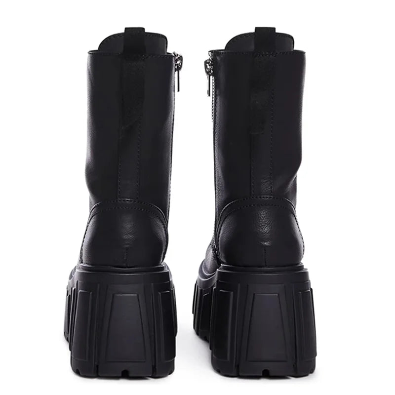 Women Punk Boots 8cm Platform Classic Versatile Design Shoes Leather Cool Boot Chunky High Quality Lace Up Casual Outdoor Shoes