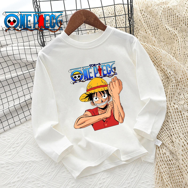 One Piece Children T-shirt Long Sleeve Children Clothing Fashion Hip Hop Round Neck Cotton Toddler Summer Cartoon Anime Toddler