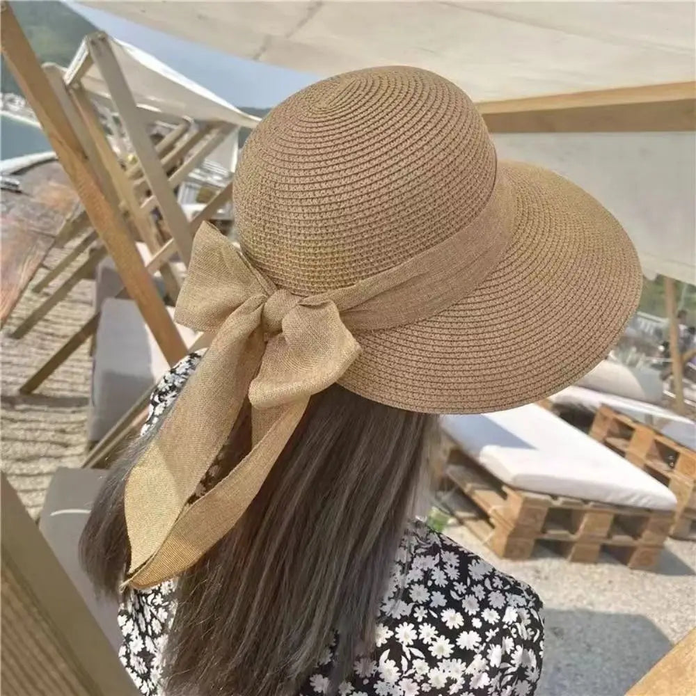 Straw Lightweight Bowknot Panama Hat — Beige | KIMLUD