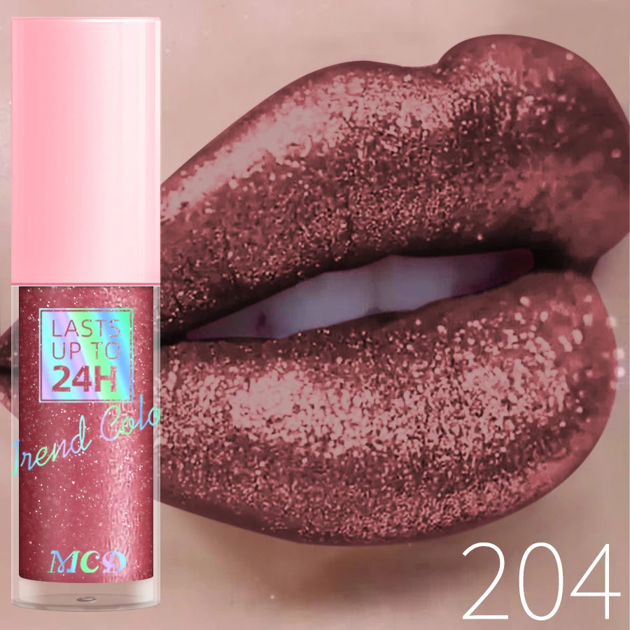 18 Colors Diamonds Glitter Lip Gloss Long Lasting Waterproof Liquid Lipstick Pearl Shining Lip Color Sparking Lip Makeup Women