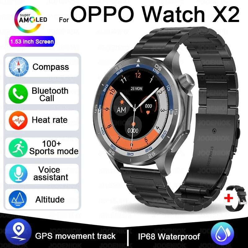OPPO Watch X2 Latest Bluetooth Call Smartwatch Men GPS NFC Health Monitoring IP68 Waterproof Watch AMOLED HD Screen Smart Watch