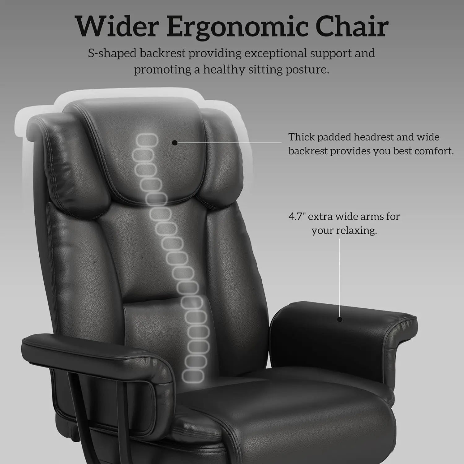Wooden Frame Big And Tall High Back Reclining Office Chair With Wide Seat And Footrest — Black | KIMLUD