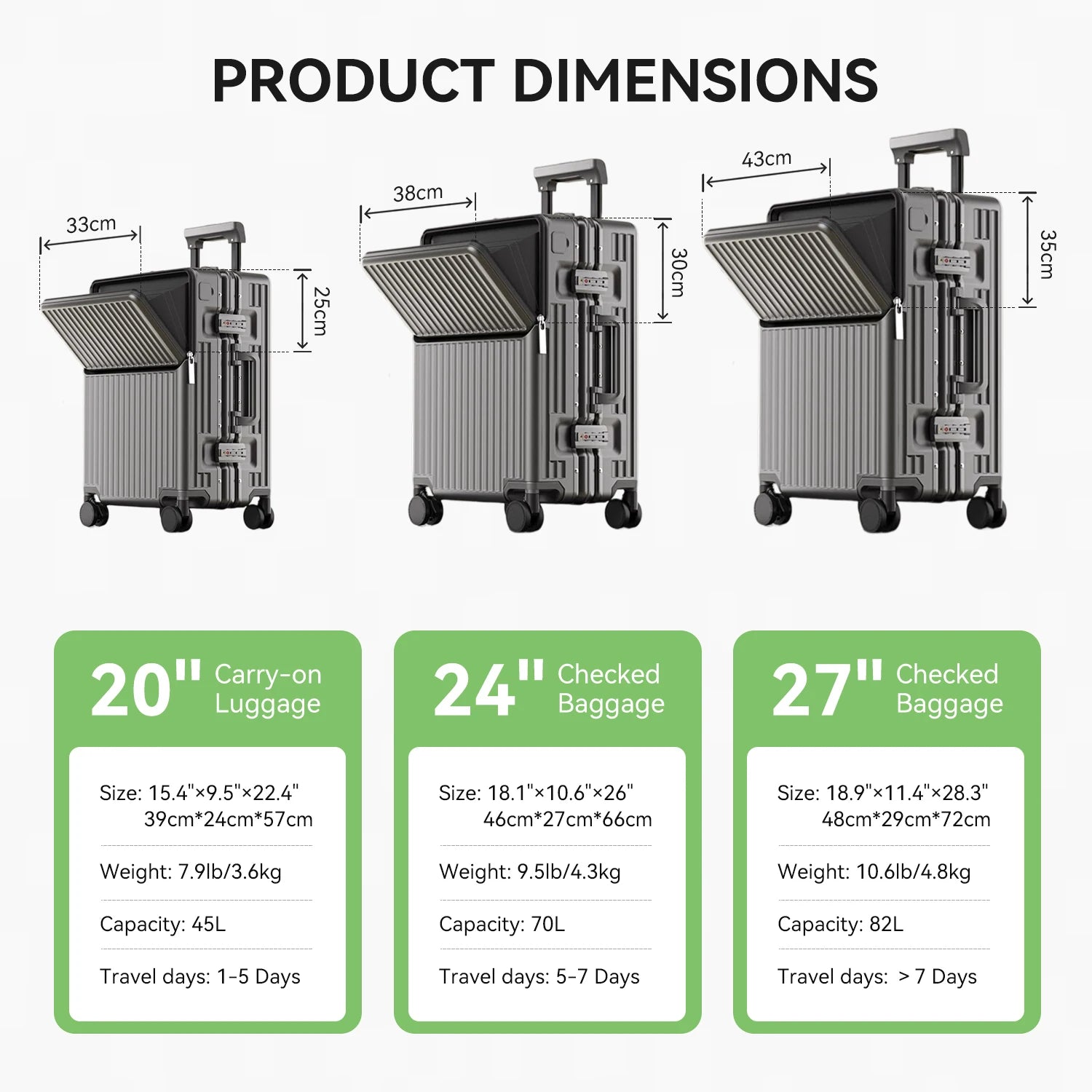 AIWEINY 2025 Aluminum Frame Suitcase PC Hard Shell Pressure-Resistant Travel Luggage, 360° Silent Swivel Wheels, with TSA Lock.