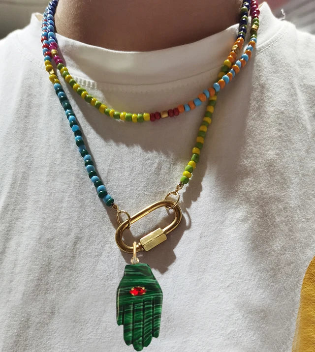 Malachite Two-Tone Horse Coin Necklace — Green | KIMLUD