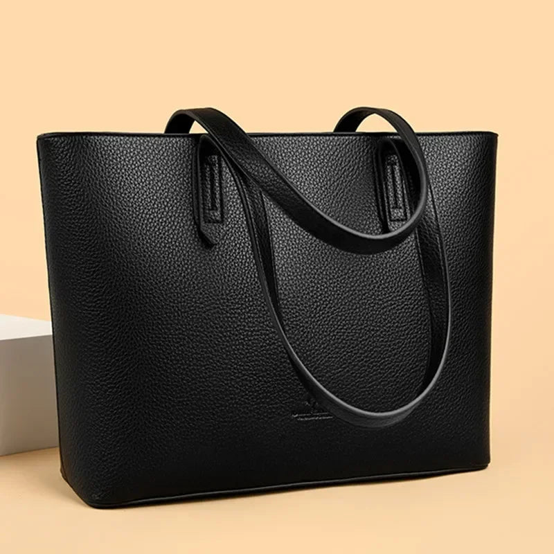 PU Leather Shoulder Bag Large Capacity — Black | KIMLUD